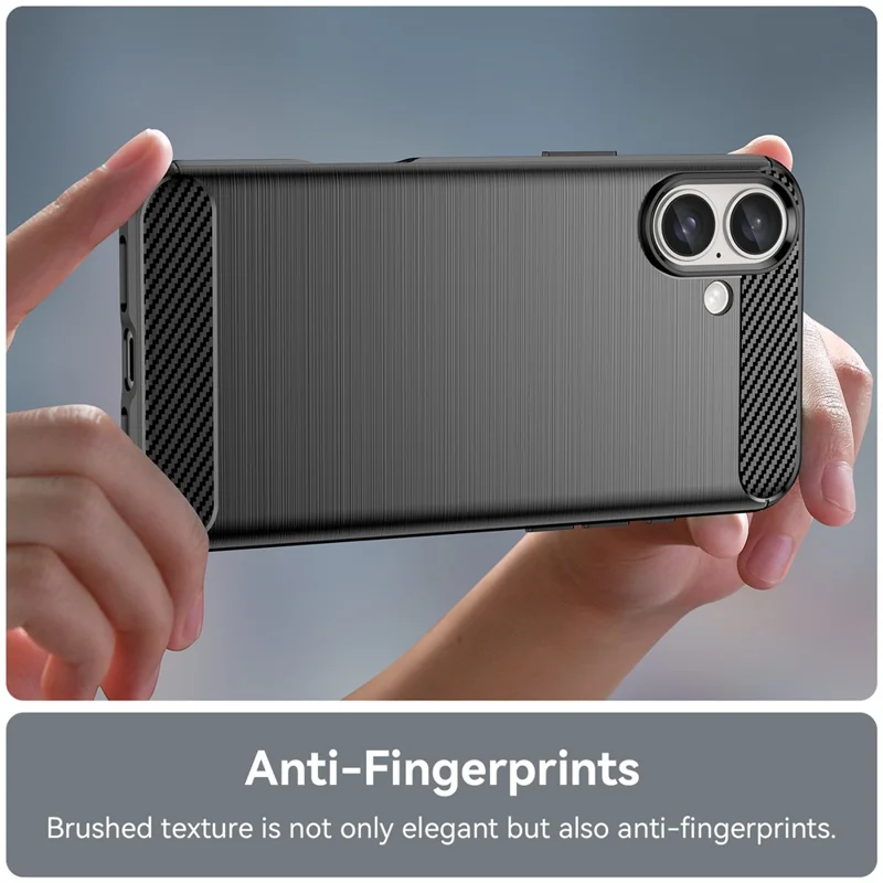 For iPhone 16 Plus Case Brushed Soft TPU Phone Cover Carbon Fiber Texture - Black