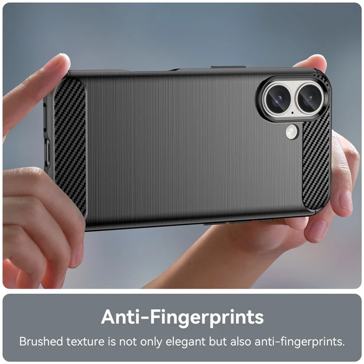 For iPhone 16 Case Brushed Soft TPU Phone Cover Carbon Fiber Texture - Black