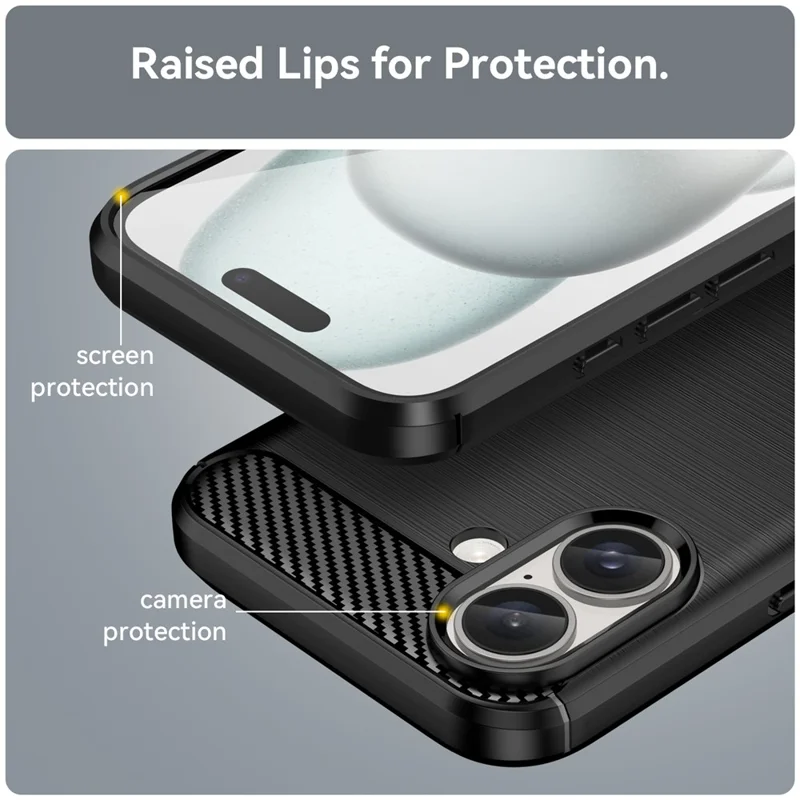 For iPhone 16 Case Brushed Soft TPU Phone Cover Carbon Fiber Texture - Black