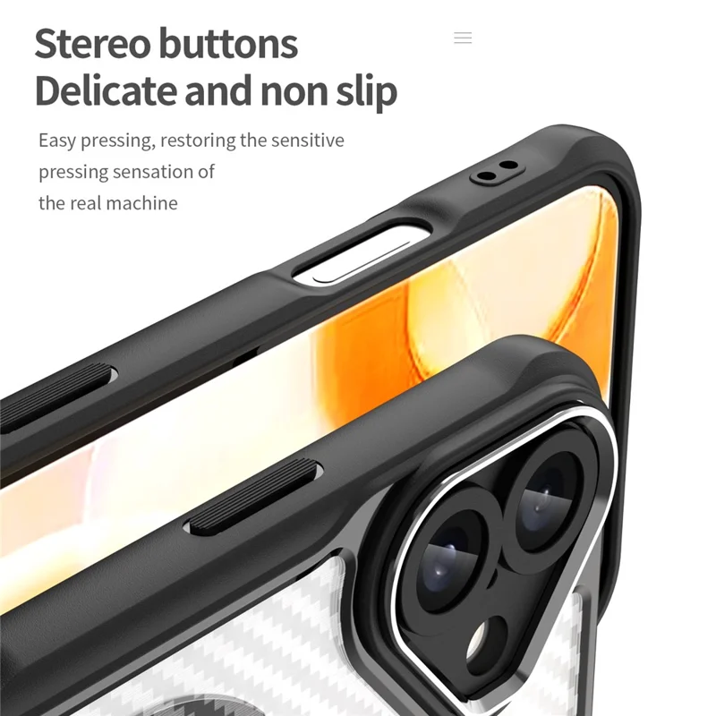 For iPhone 16 Plus Magnetic Case TPU+PC Phone Cover Carbon Fiber Texture - Black