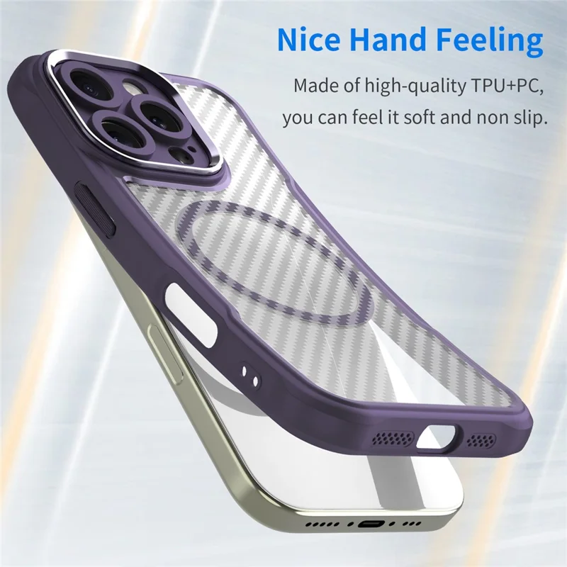 For iPhone 16 Pro Max Magnetic Case Carbon Fiber Texture TPU+PC Phone Cover - Purple