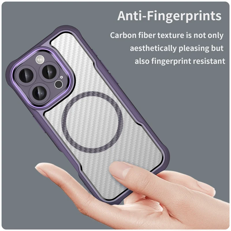 For iPhone 16 Pro Max Magnetic Case Carbon Fiber Texture TPU+PC Phone Cover - Purple