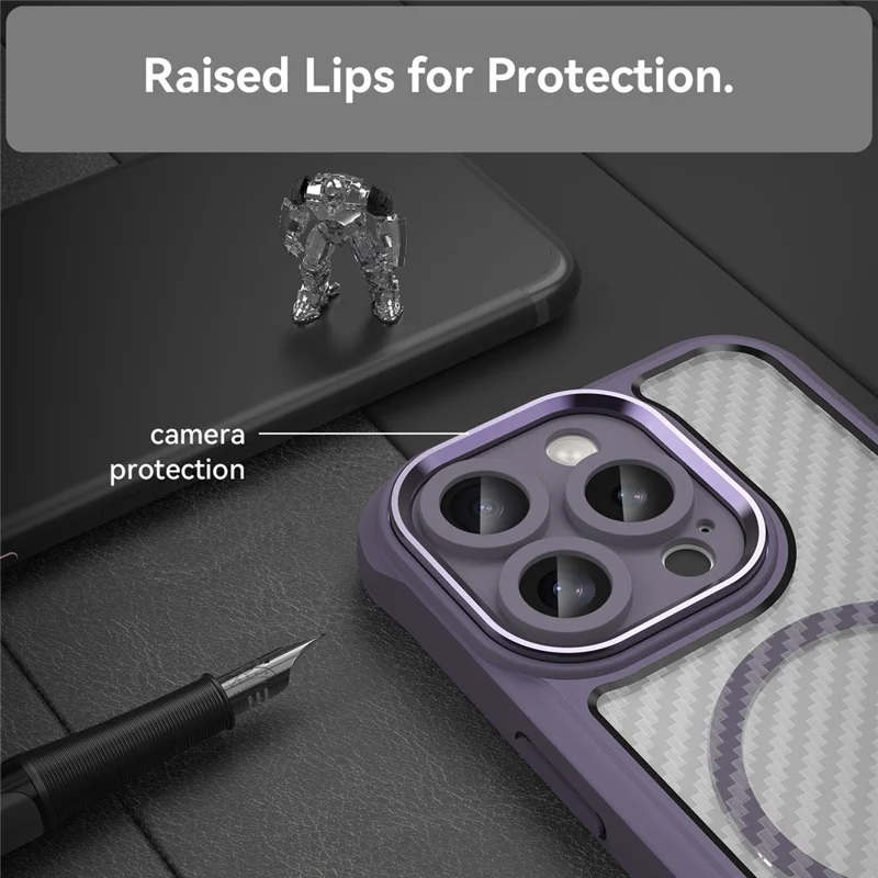 For iPhone 16 Pro Max Magnetic Case Carbon Fiber Texture TPU+PC Phone Cover - Purple