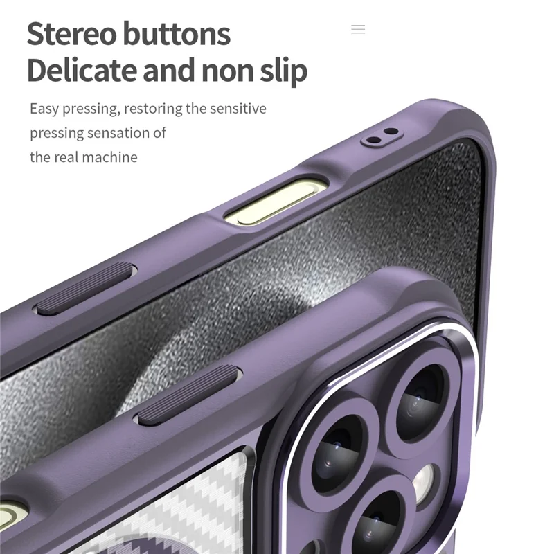 For iPhone 16 Pro Max Magnetic Case Carbon Fiber Texture TPU+PC Phone Cover - Purple