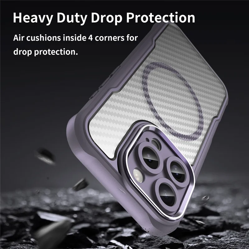 For iPhone 16 Pro Max Magnetic Case Carbon Fiber Texture TPU+PC Phone Cover - Purple