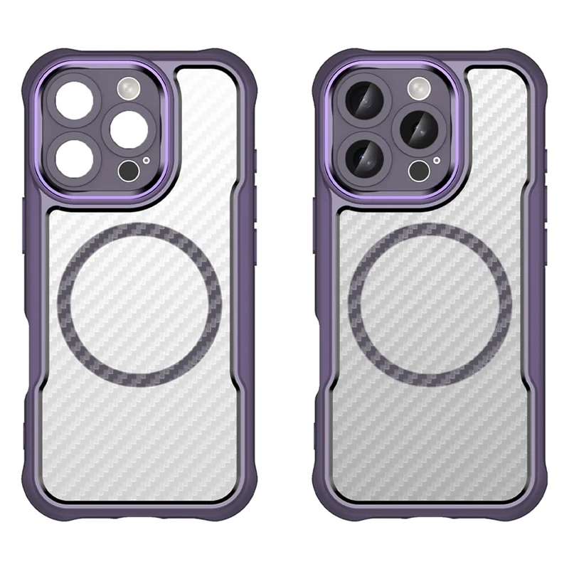 For iPhone 16 Pro Max Magnetic Case Carbon Fiber Texture TPU+PC Phone Cover - Purple