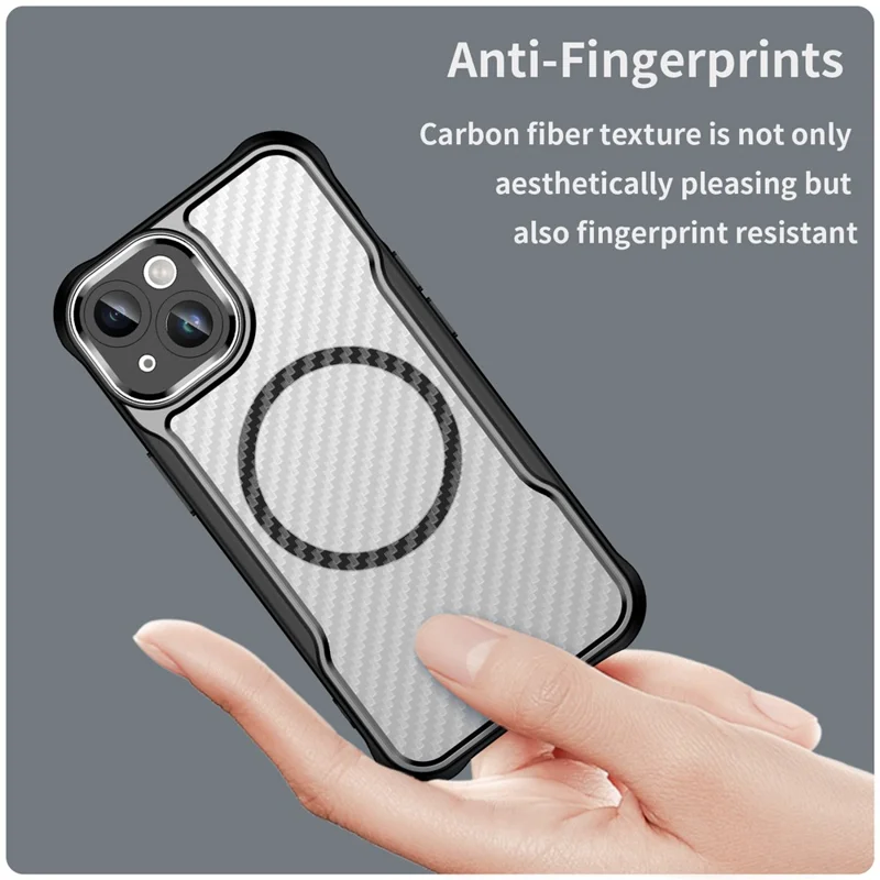 For iPhone 13 Magnetic Case Carbon Fiber Texture TPU+PC Phone Cover Compatible with MagSafe - Black