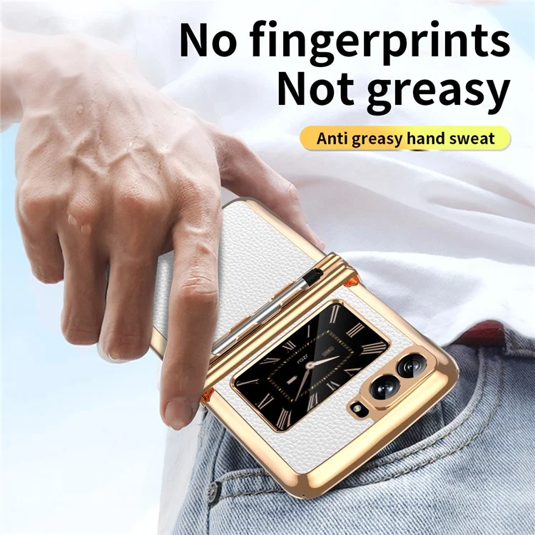 For Motorola Moto Razr 2022 5G Phone Case Shockproof Phone Cover Electroplating PU Leather + PC Phone Case with Pen - White