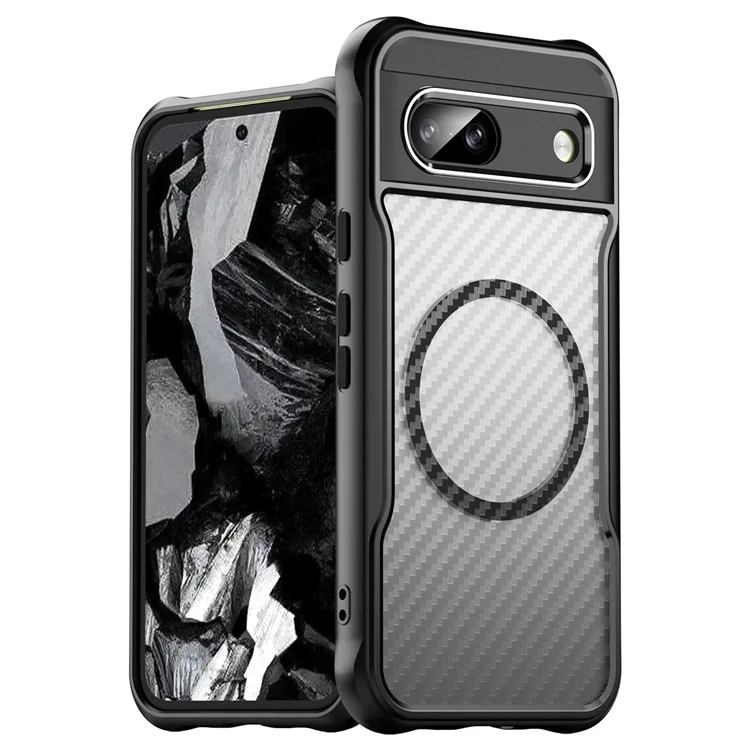 Para Google Pixel 8a Case Compatível com MagSafe Translúcido TPU+PC Capa de Telefone - Preto