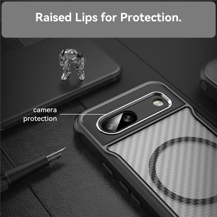 Para Google Pixel 8a Case Compatível com MagSafe Translúcido TPU+PC Capa de Telefone - Preto