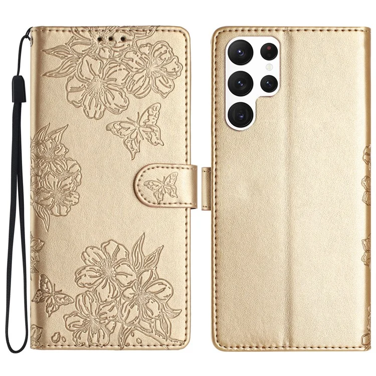 Para o Samsung Galaxy S22 Ultra 5G Wholesale Phone Stand Case Imprinted PU Leather Phone Cover - Dourado