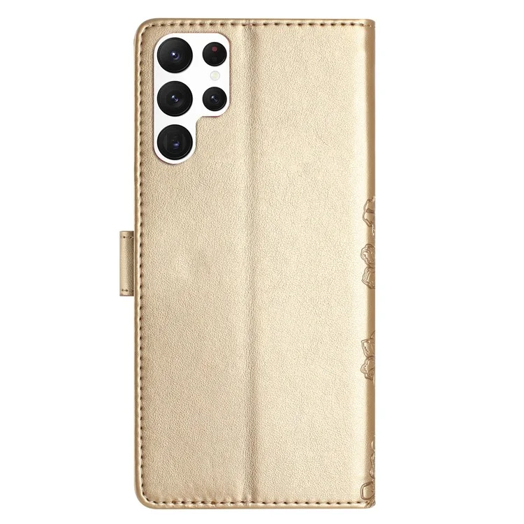 Para o Samsung Galaxy S22 Ultra 5G Wholesale Phone Stand Case Imprinted PU Leather Phone Cover - Dourado