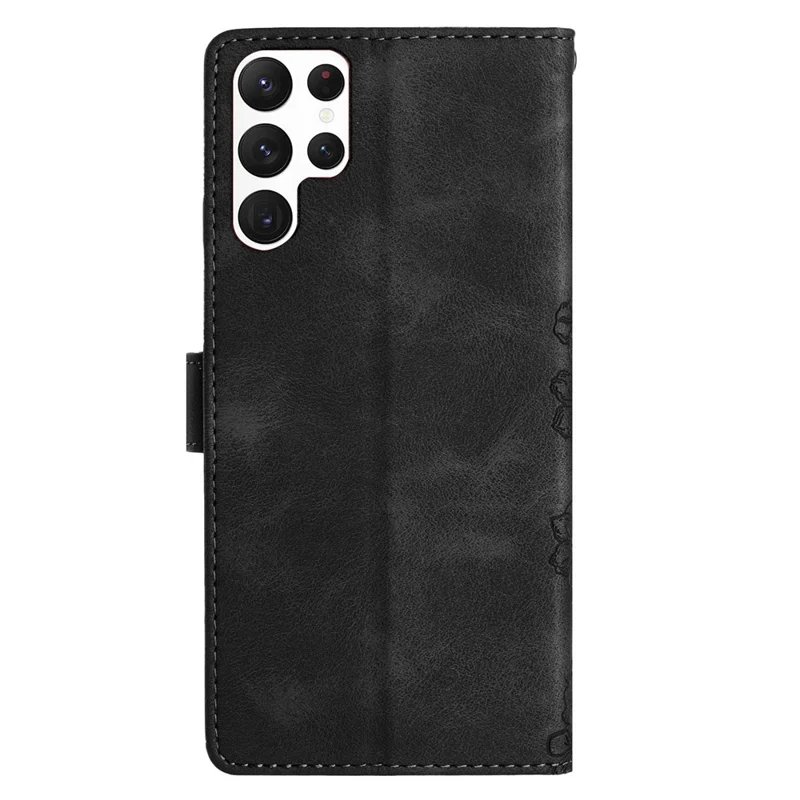 For Samsung Galaxy S22 Ultra 5G Wholesale Phone Stand Case Imprinted PU Leather Phone Cover - Black
