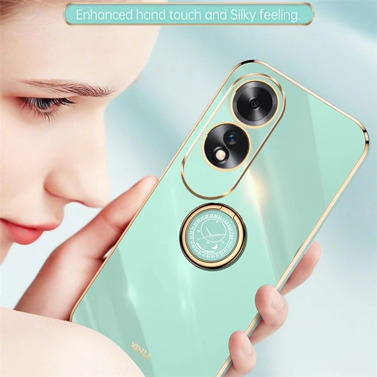 XINLI Per Oppo A60 4G Case Supporto Elettroplaccato Bordo Dorato TPU Cover per Telefono - Ciano
