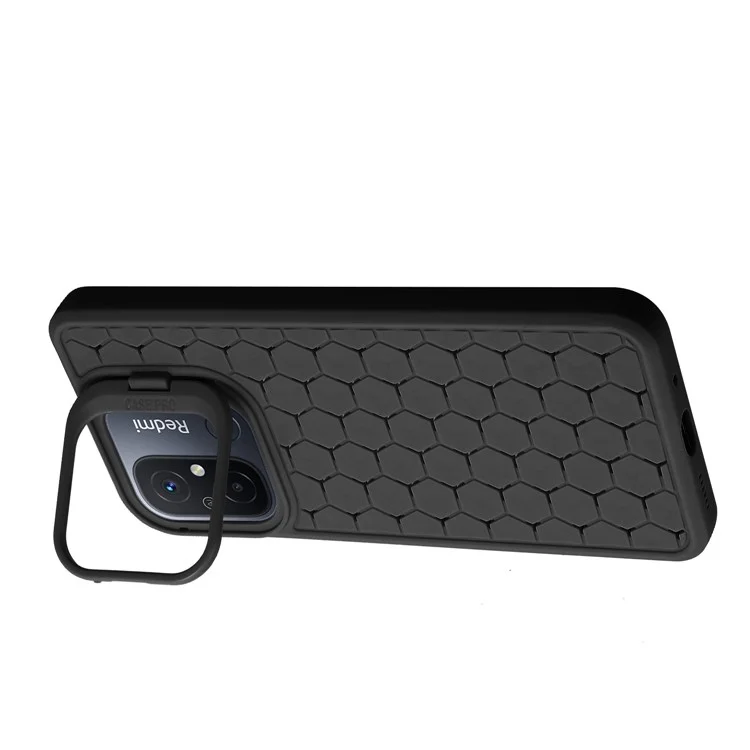 For Xiaomi Redmi 12C 4G Case Lens Frame Kickstand TPU Phone Cover Heat Dissipation - Black