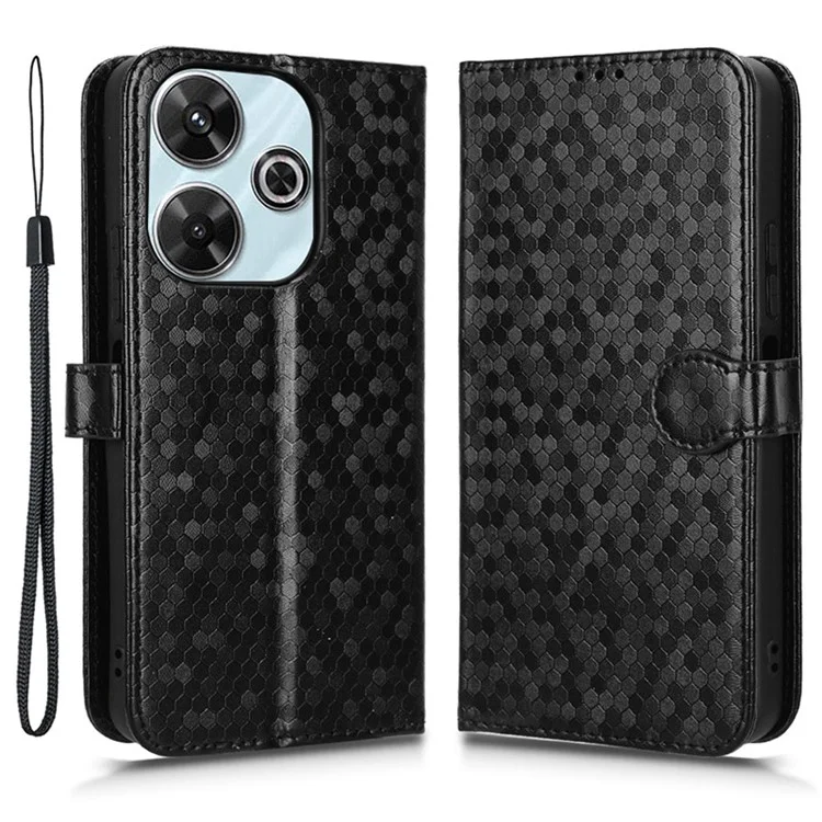 For Xiaomi Redmi 13 5G / 13 4G / Redmi Note 13R 5G / Poco M6 4G Case Wallet Leather Phone Cover Dot Pattern - Black