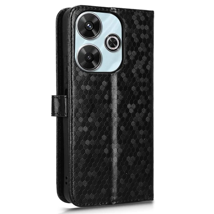 For Xiaomi Redmi 13 5G / 13 4G / Redmi Note 13R 5G / Poco M6 4G Case Wallet Leather Phone Cover Dot Pattern - Black