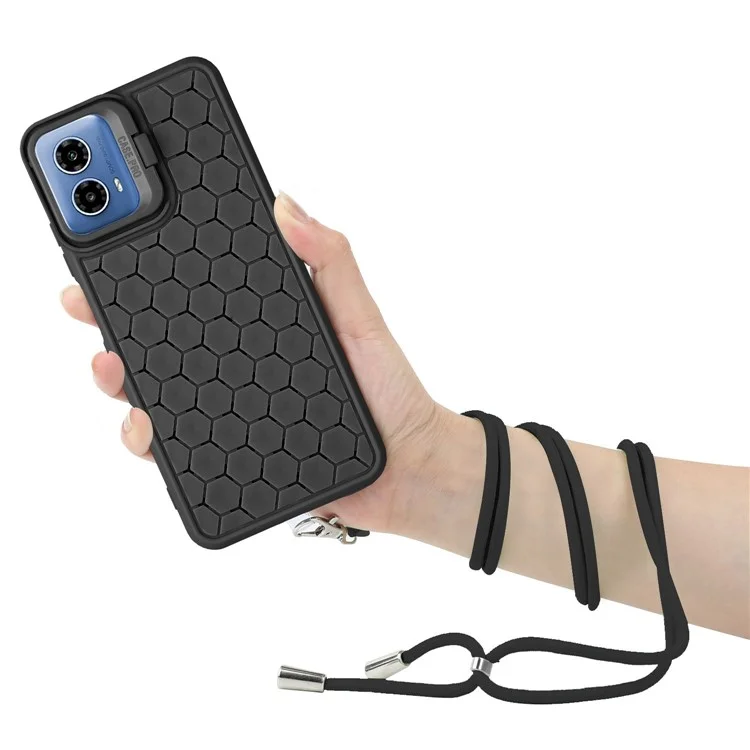 Für Motorola Moto G45 5G / G34 5G Case TPU Handyhülle mit Ständer und Schlüsselband - Schwarz