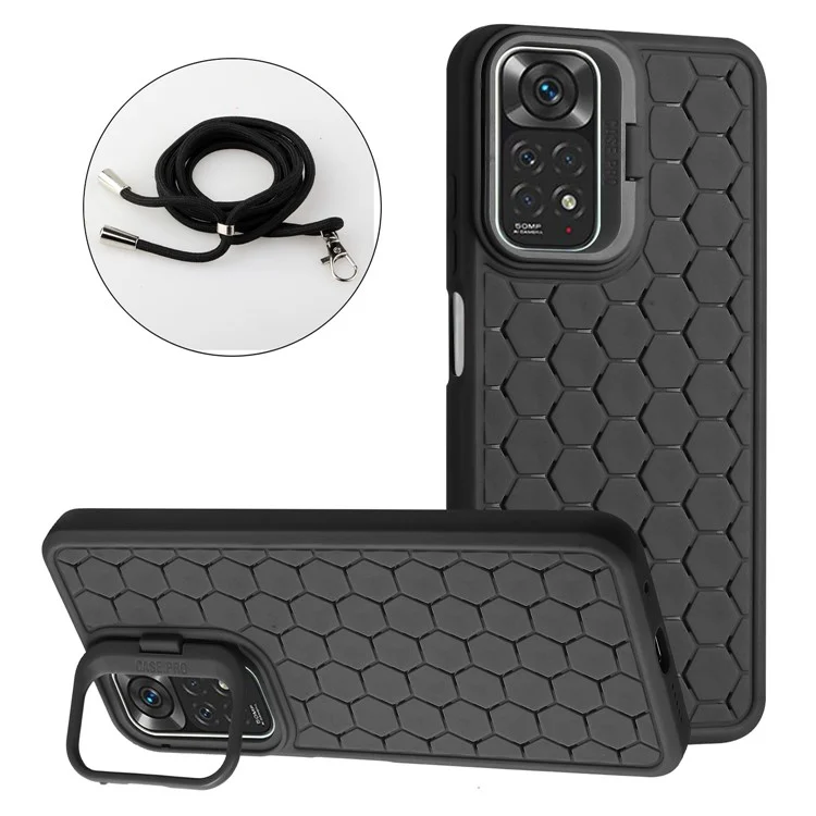 Для Xiaomi Redmi Note 11 Pro 4G (Mediatek) / Note 11 Pro 5G (Qualcomm) / Note 12 Pro 4G Чехол для телефона TPU с подставкой+шнурком - Черный