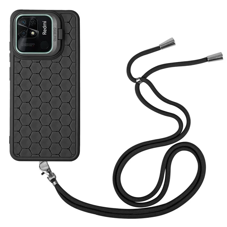 Para Xiaomi Redmi 10C 4G Kickstand Case Disipación de Calor Funda de Teléfono TPU con Cordón - Negro