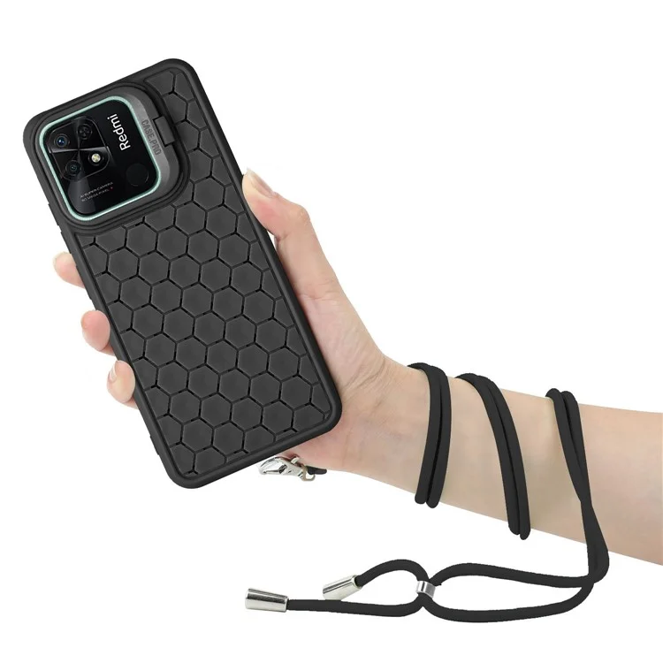 Para Xiaomi Redmi 10C 4G Kickstand Case Disipación de Calor Funda de Teléfono TPU con Cordón - Negro