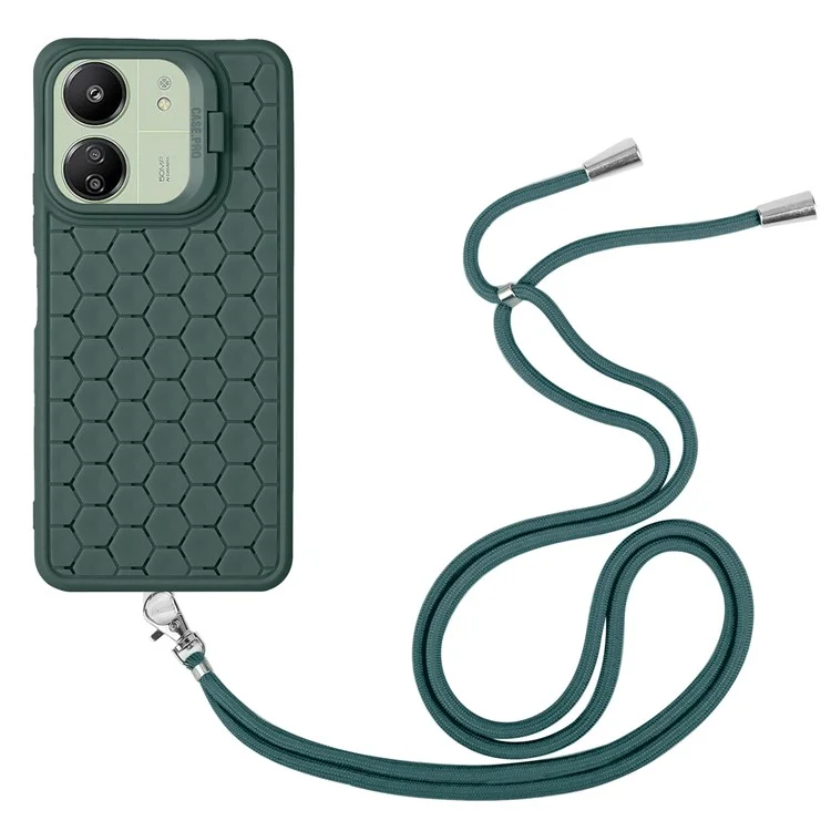 For Xiaomi Redmi 13C 4G / 5G / 13R 5G / Poco C65 4G / M6 5G Case with Lanyard TPU Phone Cover Heat Dissipation Built-In Kickstand - Army Green