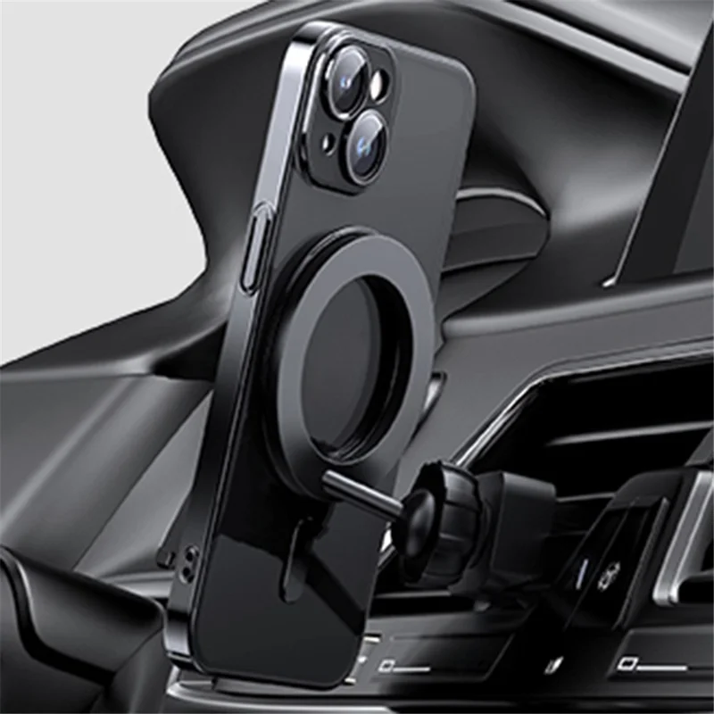 For iPhone 15 Plus Magnetic Case Ring Kickstand PC+TPU Clear Back Phone Cover - Transparent