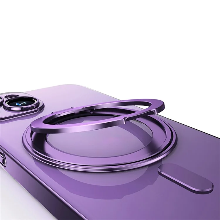 Pour iPhone 14 Plus Magnetic Case Rotatable Kickstand PC+TPU Phone Cover Built-In Lens Film - Purple