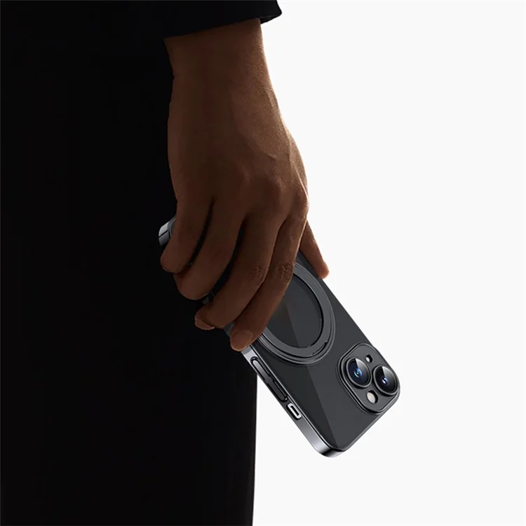 Pour iPhone 14 Plus Magnetic Case Rotatable Kickstand PC+TPU Phone Cover Built-In Lens Film - Purple