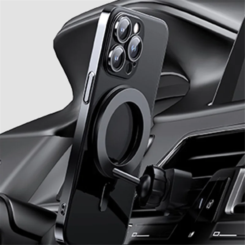 For iPhone 13 Pro Max Magnetic Case Ring Kickstand Lens Film PC+TPU Phone Cover - Black