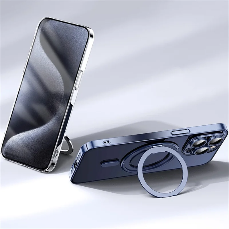 For iPhone 13 Pro Max Magnetic Case Ring Kickstand Lens Film PC+TPU Phone Cover - Black