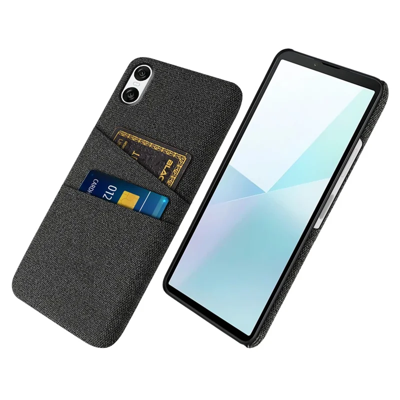 For Sony Xperia 10 VI Case Cloth Fabric + Hard PC Phone Cover with Dual Card Slots Anti-Fingerprint - Black