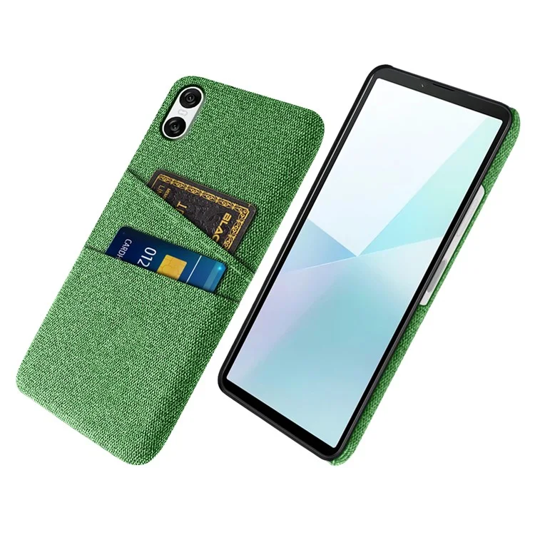 For Sony Xperia 10 VI Case Cloth Fabric + Hard PC Phone Cover with Dual Card Slots Anti-Fingerprint - Green
