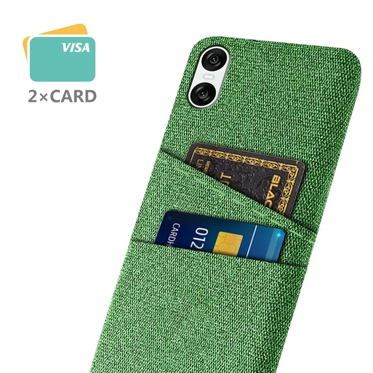 For Sony Xperia 10 VI Case Cloth Fabric + Hard PC Phone Cover with Dual Card Slots Anti-Fingerprint - Green