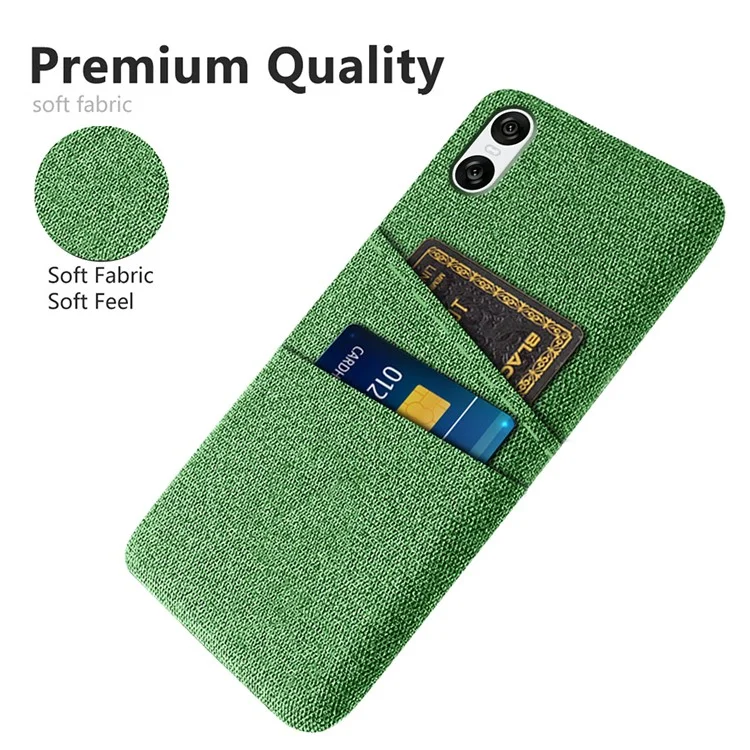 For Sony Xperia 10 VI Case Cloth Fabric + Hard PC Phone Cover with Dual Card Slots Anti-Fingerprint - Green