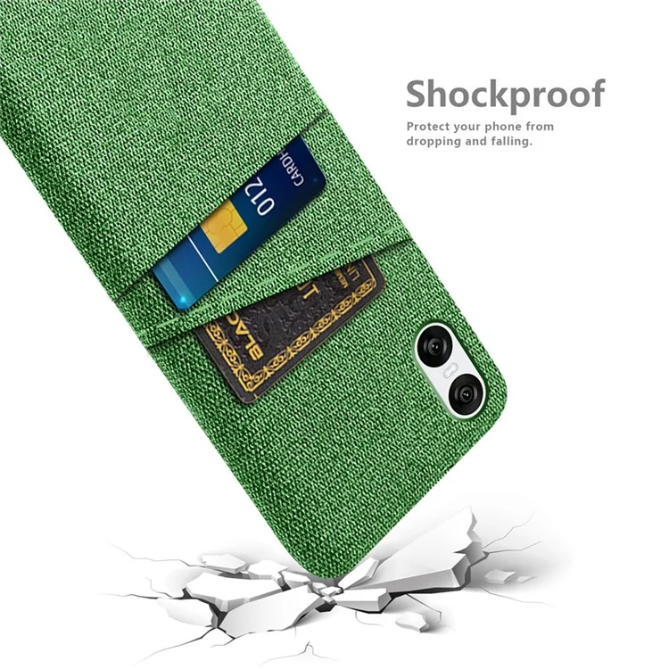 For Sony Xperia 10 VI Case Cloth Fabric + Hard PC Phone Cover with Dual Card Slots Anti-Fingerprint - Green