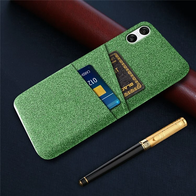 For Sony Xperia 10 VI Case Cloth Fabric + Hard PC Phone Cover with Dual Card Slots Anti-Fingerprint - Green