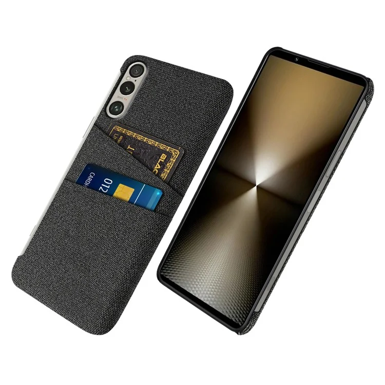 For Sony Xperia 1 VI Case with Dual Card Slots Cloth Back Phone Cover Anti-Scratch - Black