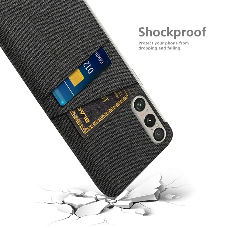 For Sony Xperia 1 VI Case with Dual Card Slots Cloth Back Phone Cover Anti-Scratch - Black