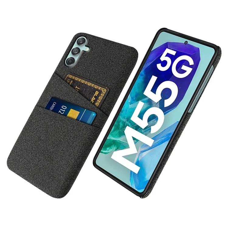 Pour Samsung Galaxy M55 5G / C55 5G / F55 5G Coque Doubles Fentes pour Cartes PC+Tissu Housse de Téléphone - Noir