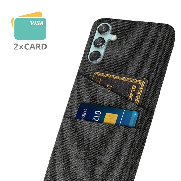 Pour Samsung Galaxy M55 5G / C55 5G / F55 5G Coque Doubles Fentes pour Cartes PC+Tissu Housse de Téléphone - Noir