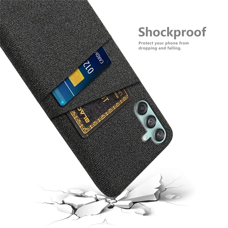 Pour Samsung Galaxy M55 5G / C55 5G / F55 5G Coque Doubles Fentes pour Cartes PC+Tissu Housse de Téléphone - Noir