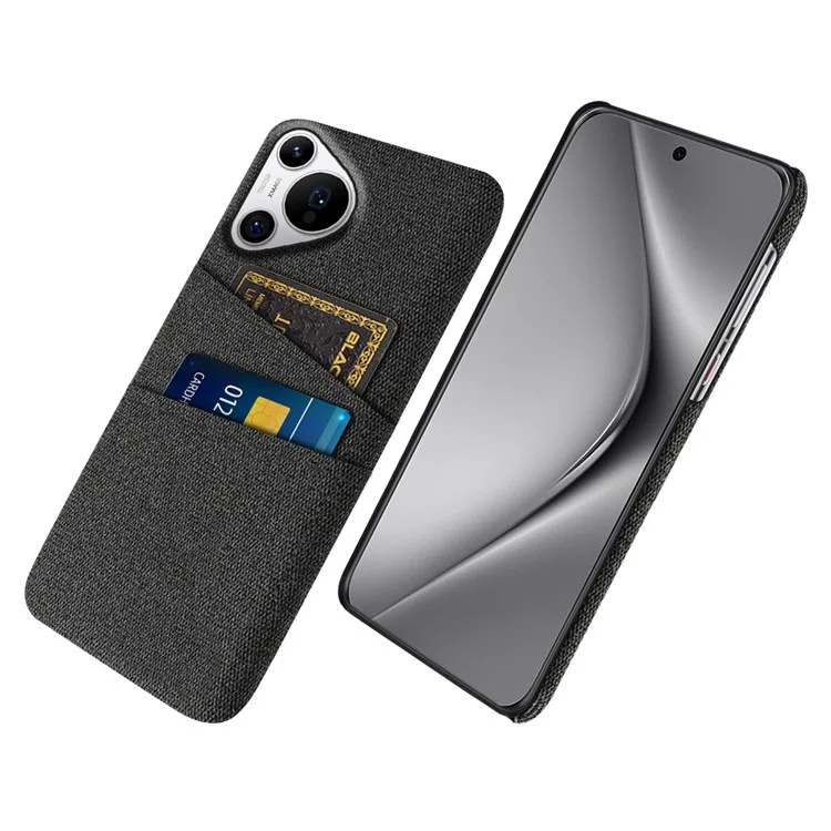Pour Huawei Pura 70 Pro / Pura 70 Pro+ Étui Porte-Carte Dur PC avec Protection Textile du Téléphone - Noir