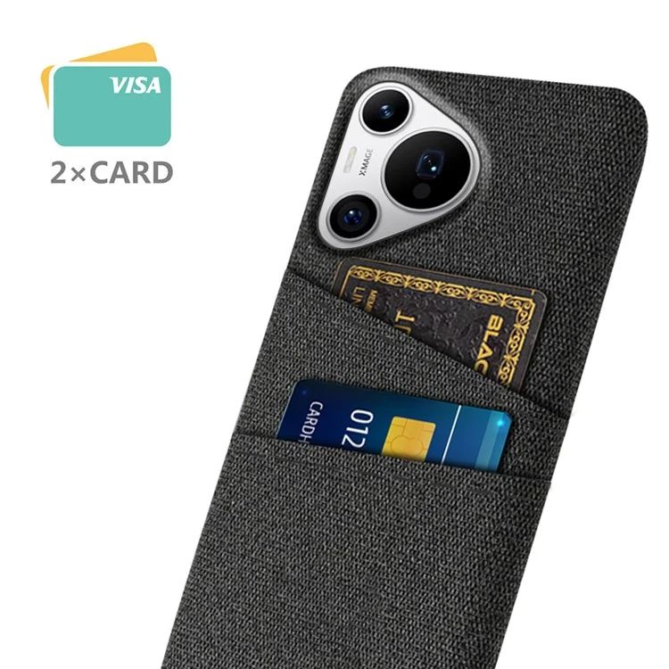 Pour Huawei Pura 70 Pro / Pura 70 Pro+ Étui Porte-Carte Dur PC avec Protection Textile du Téléphone - Noir