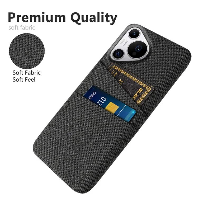 Pour Huawei Pura 70 Pro / Pura 70 Pro+ Étui Porte-Carte Dur PC avec Protection Textile du Téléphone - Noir