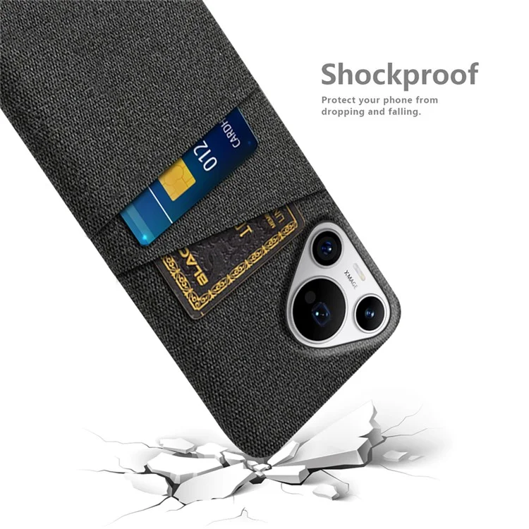 Pour Huawei Pura 70 Pro / Pura 70 Pro+ Étui Porte-Carte Dur PC avec Protection Textile du Téléphone - Noir