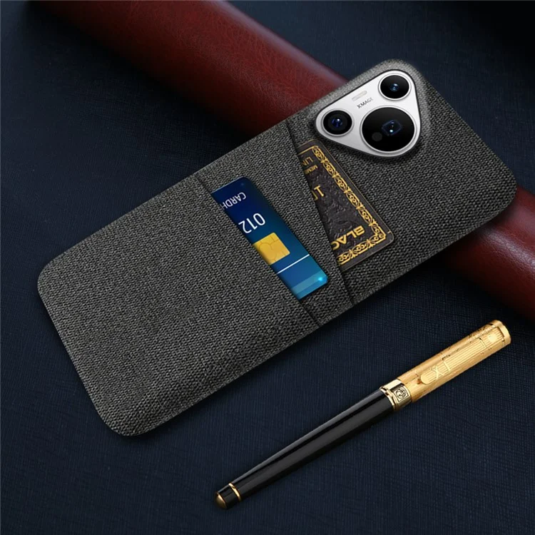 Pour Huawei Pura 70 Pro / Pura 70 Pro+ Étui Porte-Carte Dur PC avec Protection Textile du Téléphone - Noir