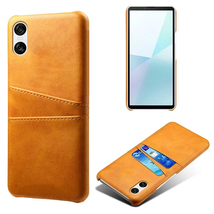 Pour Sony Xperia 10 VI Etui en Cuir Enduit de PC Housse de Protection Arrière Double Fentes pour Cartes - Orange