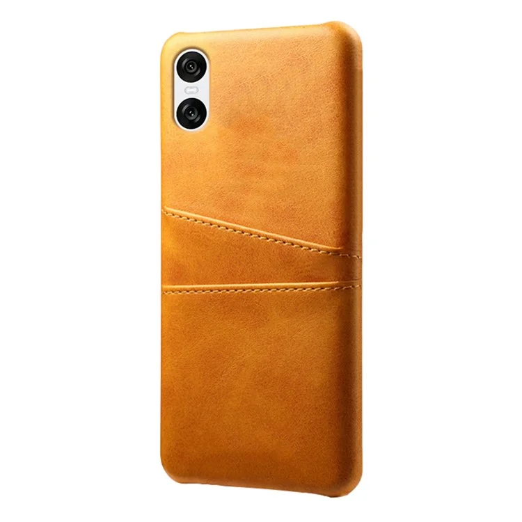 Pour Sony Xperia 10 VI Etui en Cuir Enduit de PC Housse de Protection Arrière Double Fentes pour Cartes - Orange