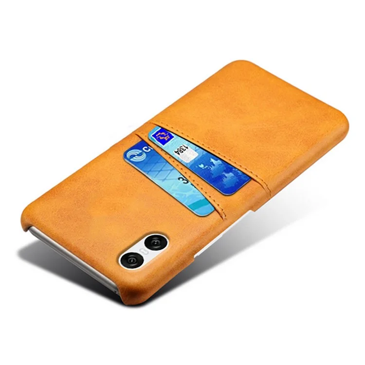 Pour Sony Xperia 10 VI Etui en Cuir Enduit de PC Housse de Protection Arrière Double Fentes pour Cartes - Orange